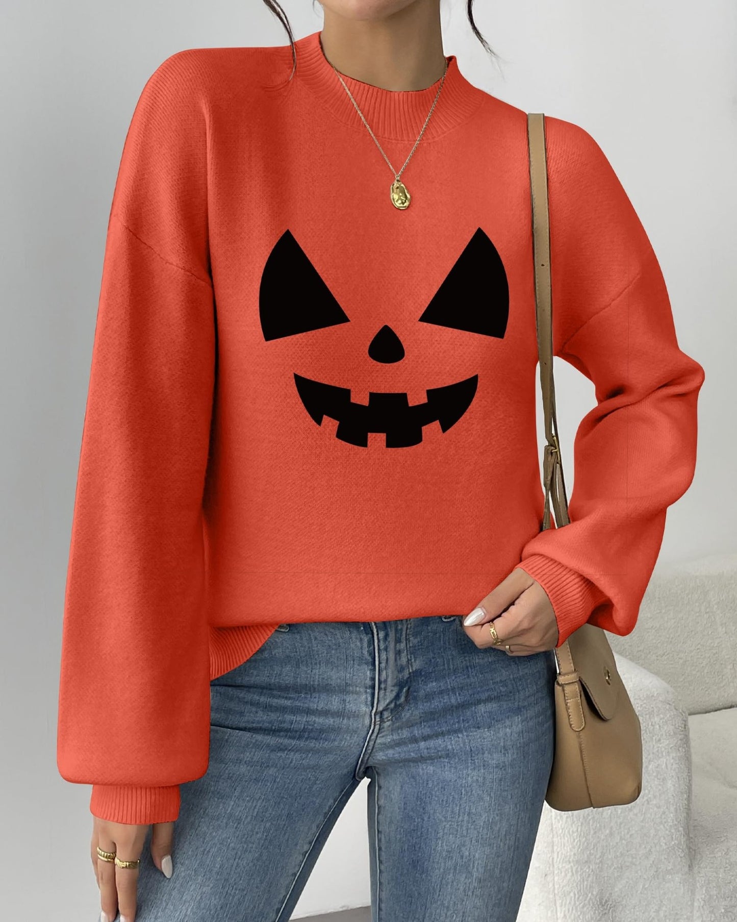 Zeagoo Sweaters for Women 2024 Fashion Trendy Long Sleeve Turtleneck Pullover Lantern Knit Sweater Tops Orange - Bella Blue Styles