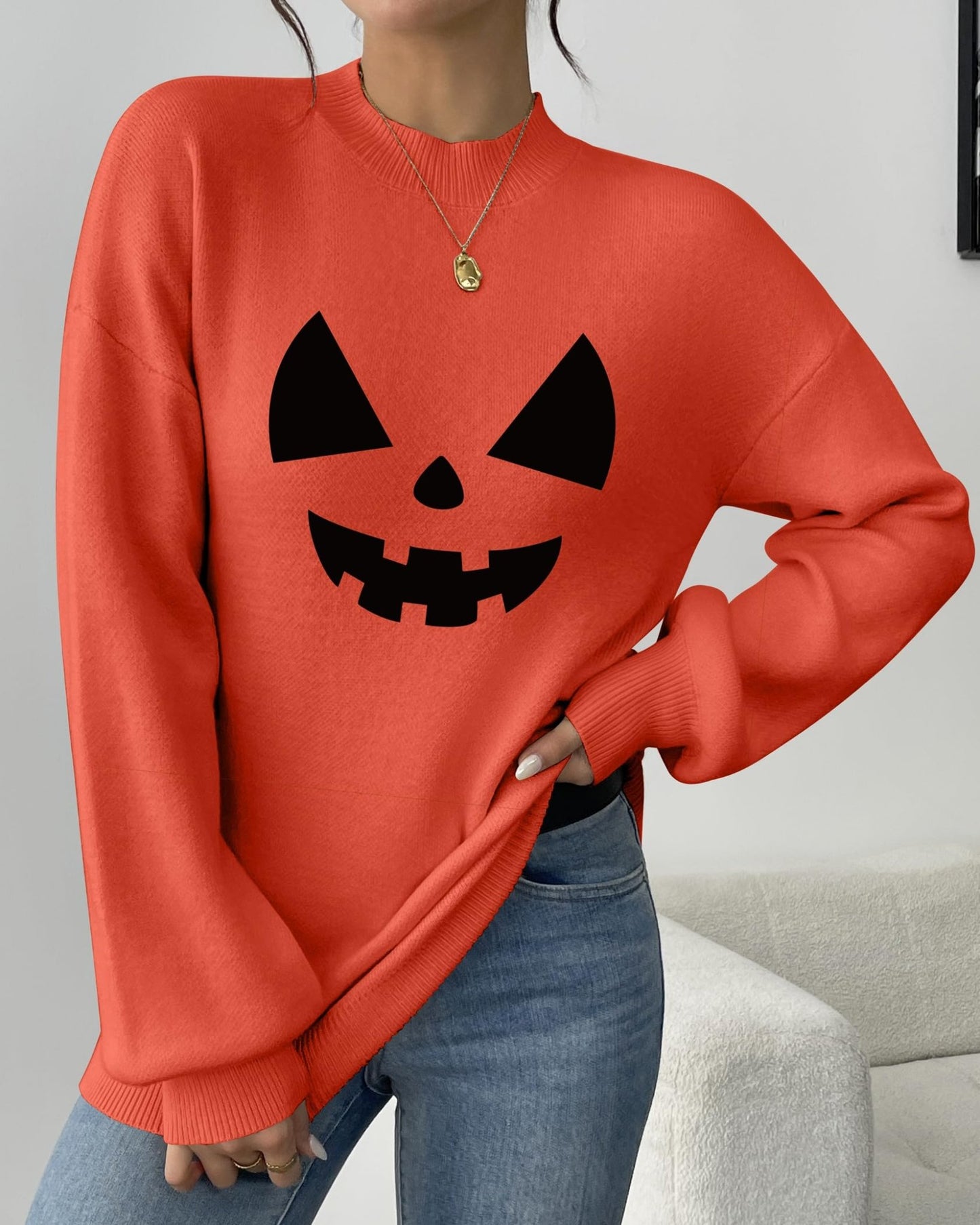 Zeagoo Sweaters for Women 2024 Fashion Trendy Long Sleeve Turtleneck Pullover Lantern Knit Sweater Tops Orange - Bella Blue Styles