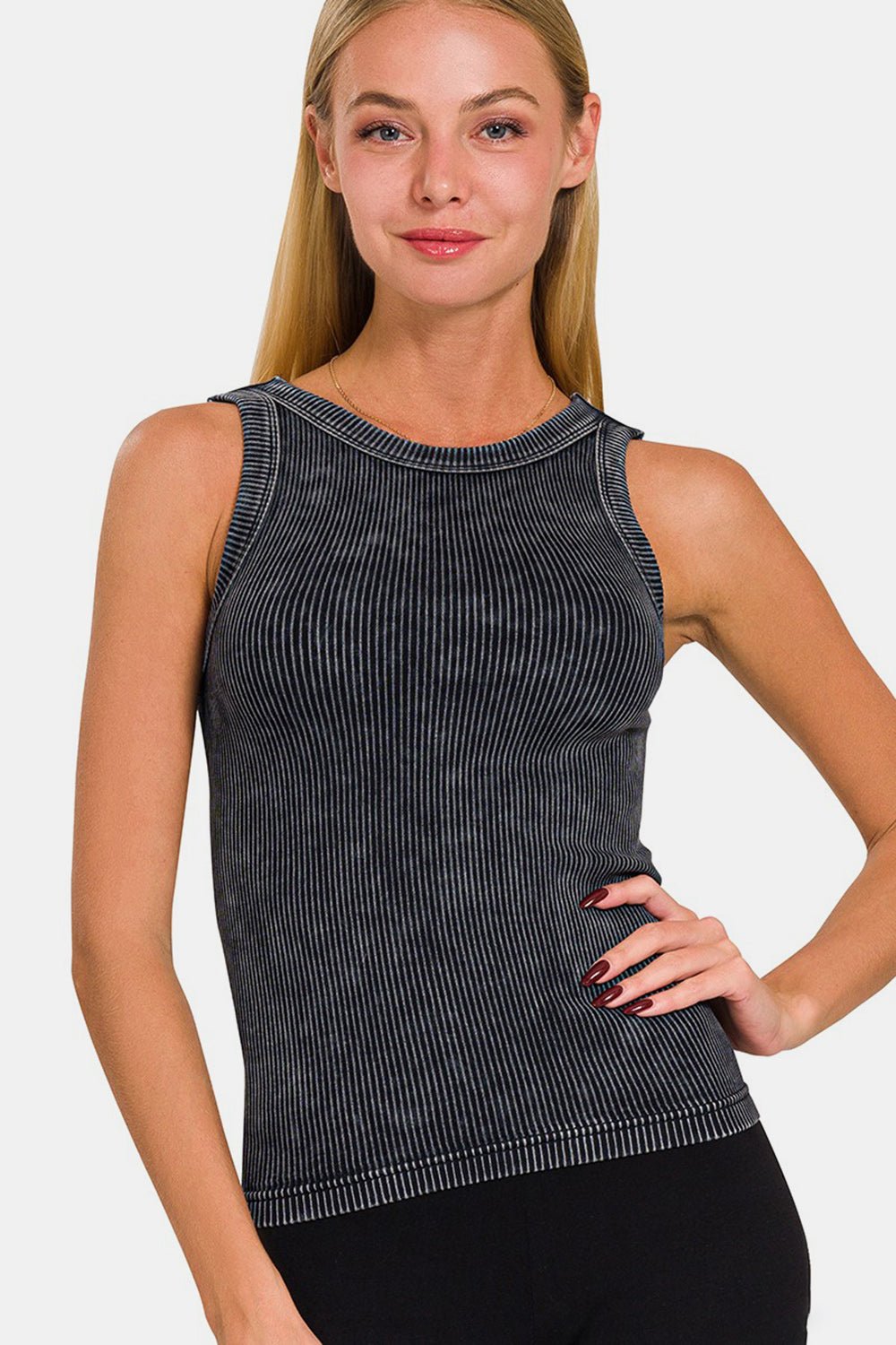 Zenana 2 Way Neckline Washed Ribbed Cropped Tank - Bella Blue Styles