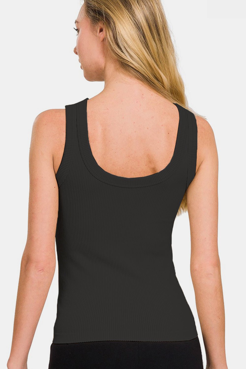 Zenana 2 Way Neckline Washed Ribbed Tank in Black - Bella Blue Styles