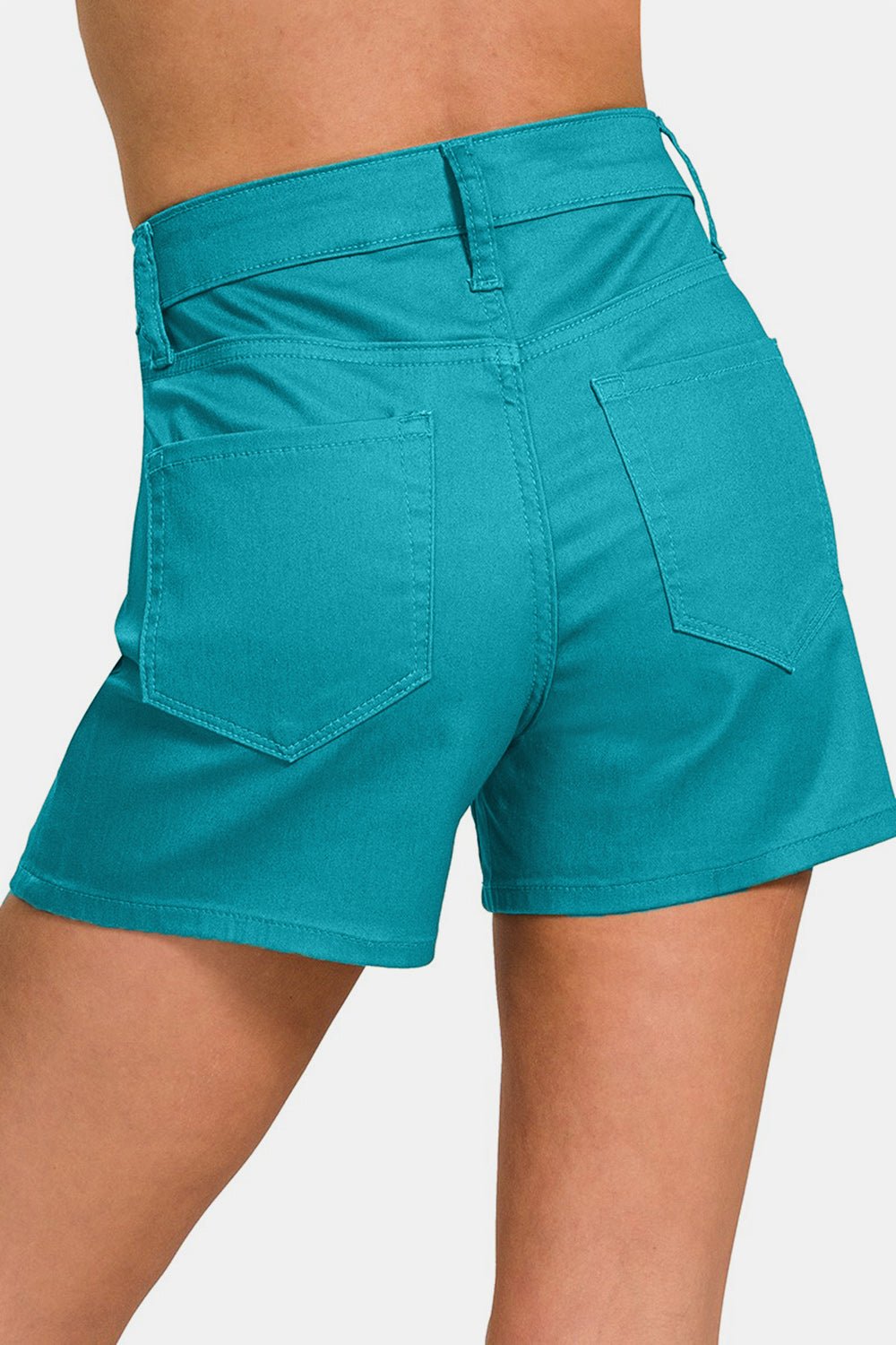 Zenana High Waist Denim Shorts in Teal - Bella Blue Styles