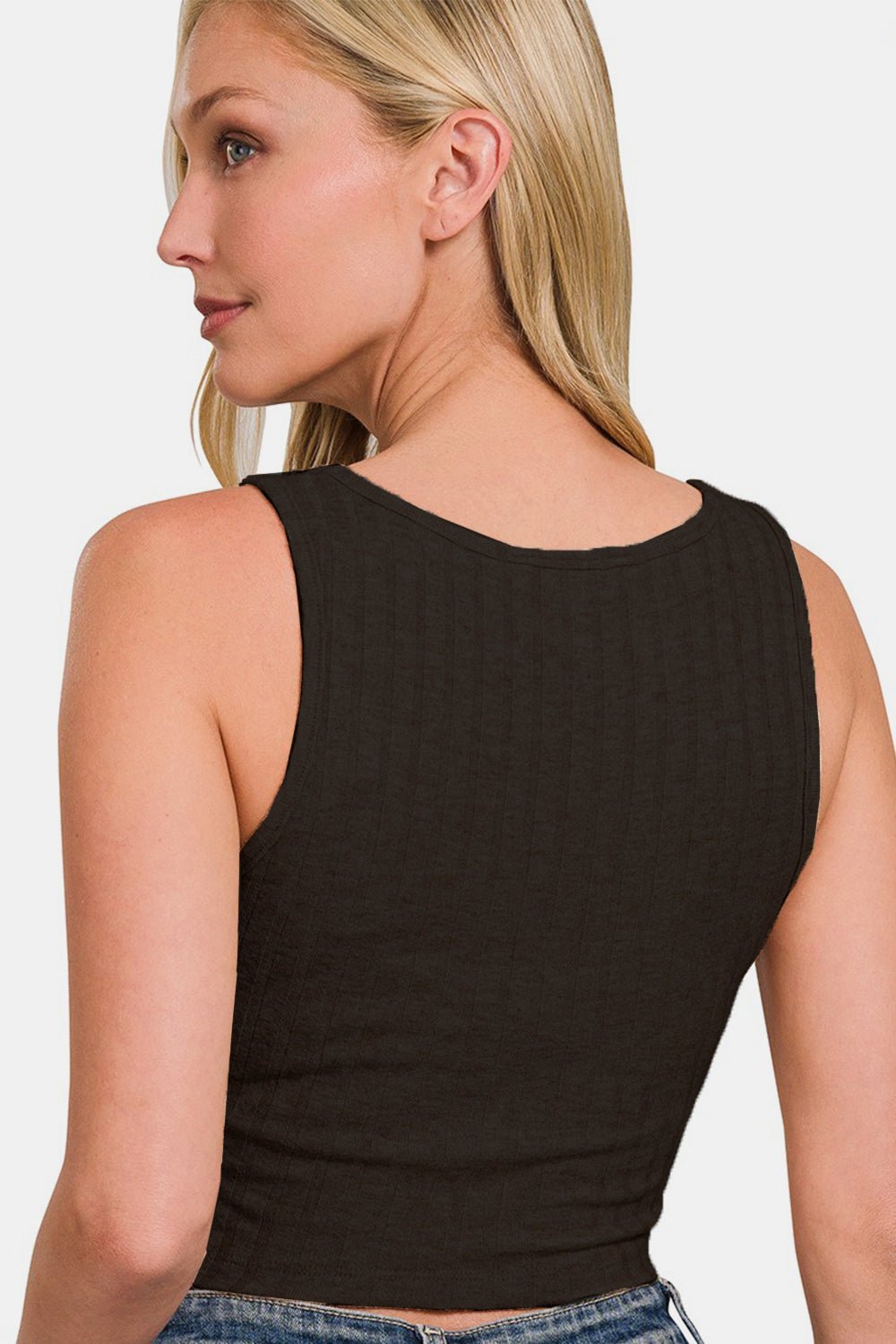 Zenana Ribbed Cropped Tank in Black - Bella Blue Styles