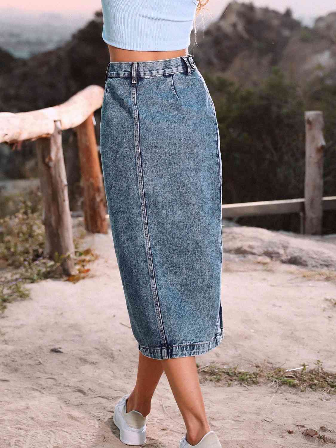 Zoey Button Down Denim Skirt - Bella Blue Styles